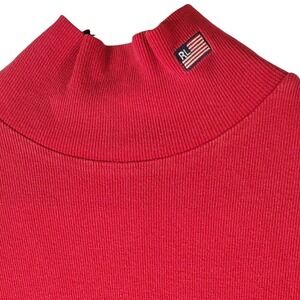 90's Polo Jeans Co Ralph Lauren Red Ribbed Mock Neck Long Sleeve Top Flag Large